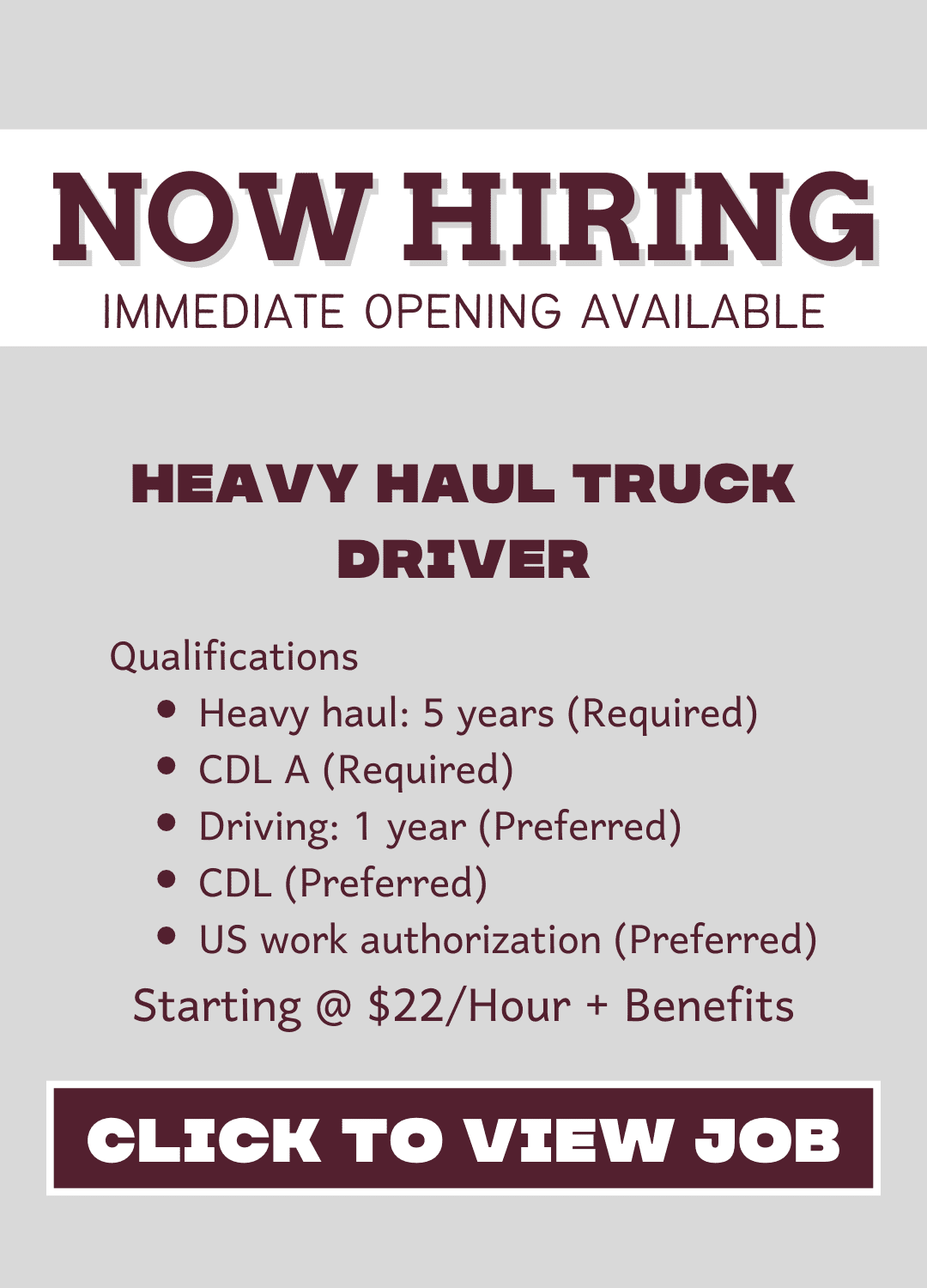 Hiring Link for Heavy Haul Truck Driver